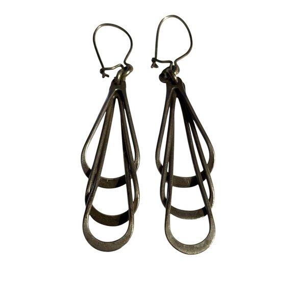 Vintage Handmade Sterling Silver Earrings Unmarked 925 Layered Open Teardrop - Picture 9 of 16